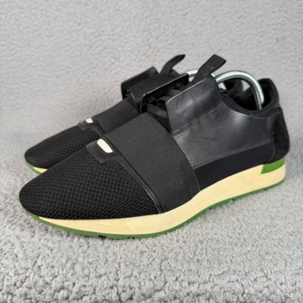 Balenciaga Race Runner Sneakers Black Leather Suede Mesh Mens 43 Black Italy